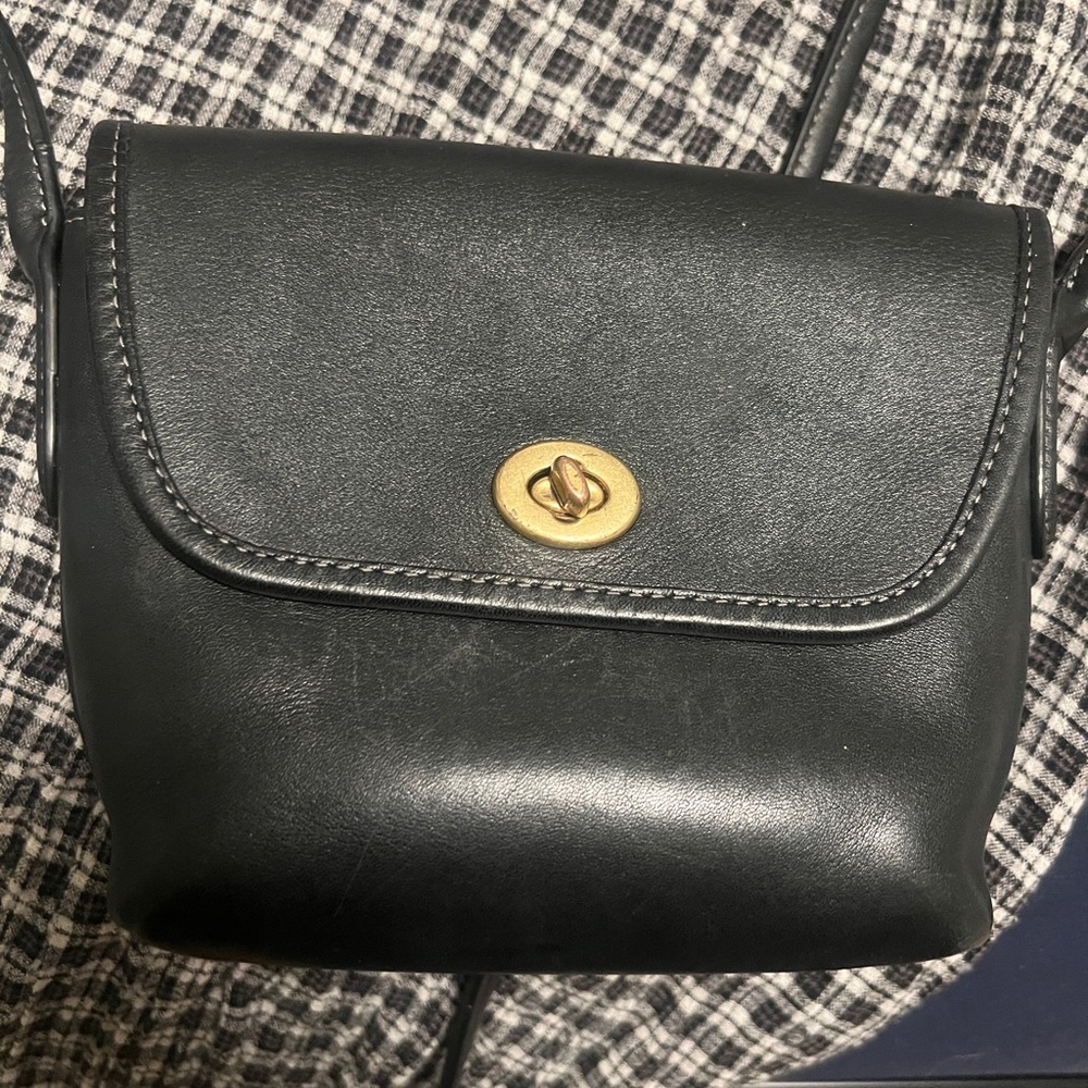 Coach Black Leather Crossbody Bag with Gold Clasp